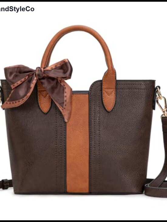 Handbags - Vegan Leather Satchel Shoulder Bag with Detachable Crossbody Strap